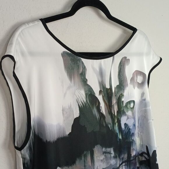 Kay Celine Womens Abstract Multicolor Sleeveless Sheer Silk Blend Top sz M - Picture 4 of 14
